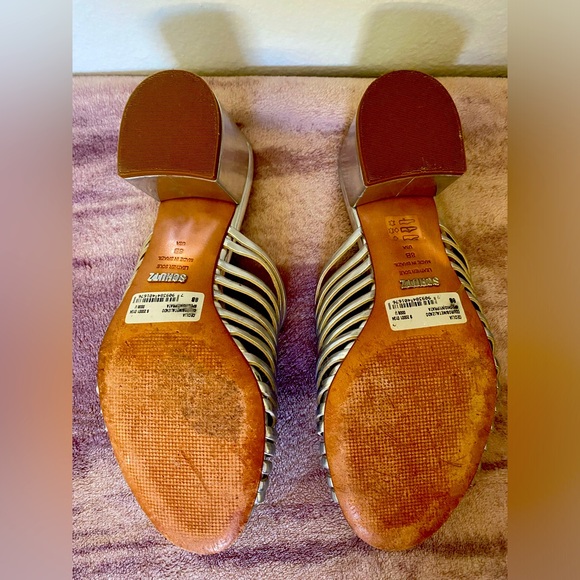 SCHUTZ metallic silver kitten heel slides - Picture 6 of 8